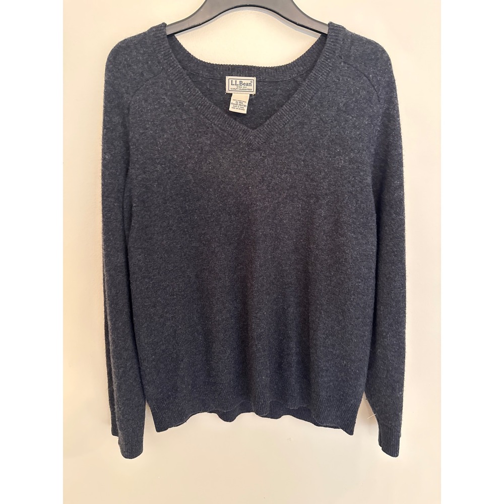 LL Bean Mens XL Lambswool V-Neck Sweater Charcoal Gray Knit 264789